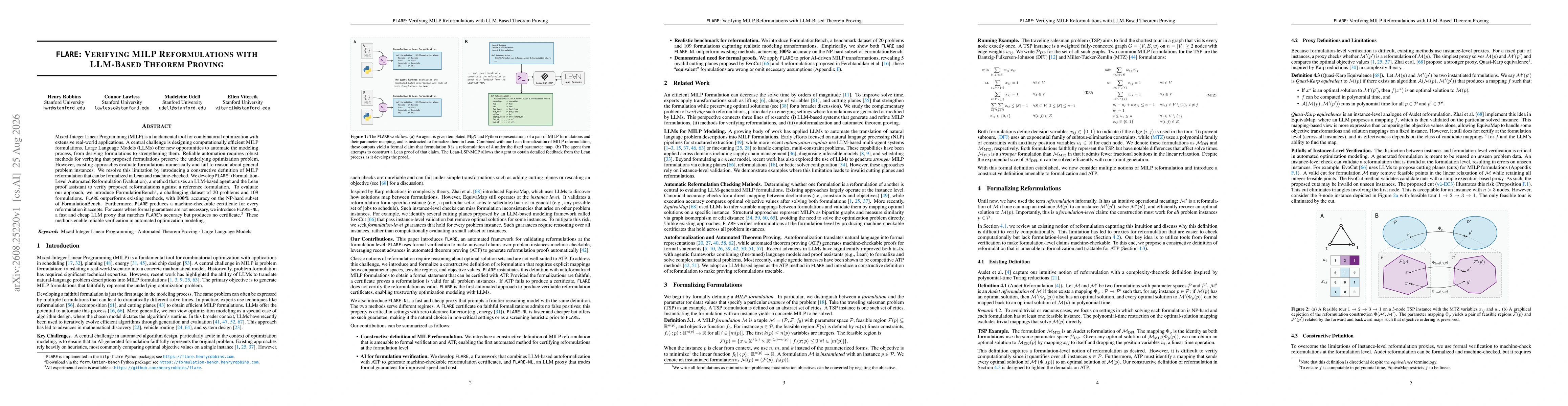 Thumbnail for FLARE: Verifying MILP Reformulations with LLM-Based Theorem Proving