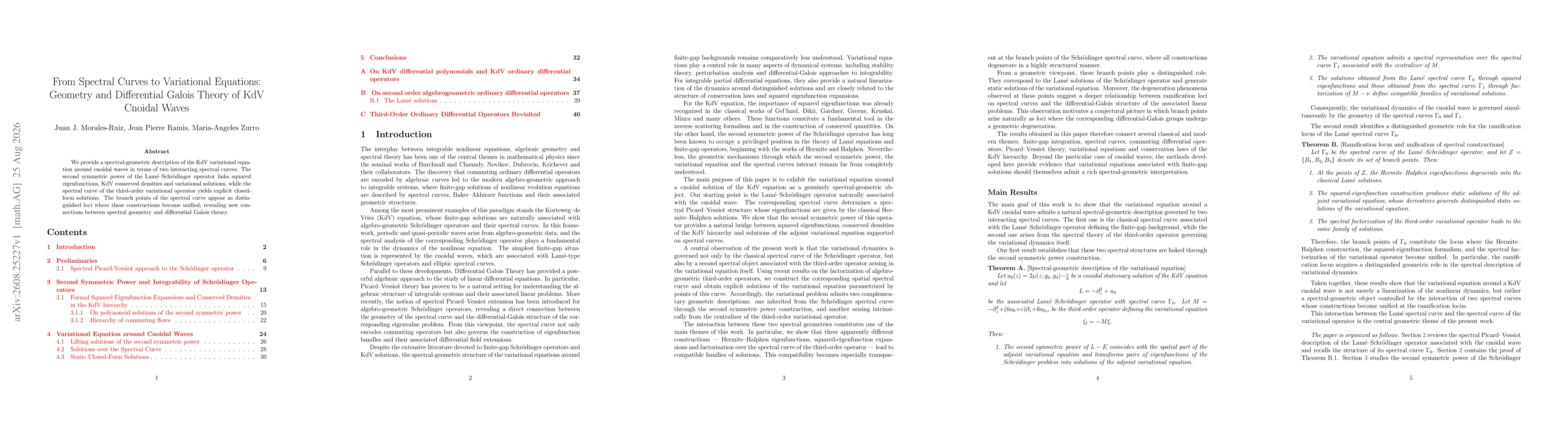 Thumbnail for From Spectral Curves to Variational Equations: Geometry and Differential Galois Theory of KdV Cnoidal Waves