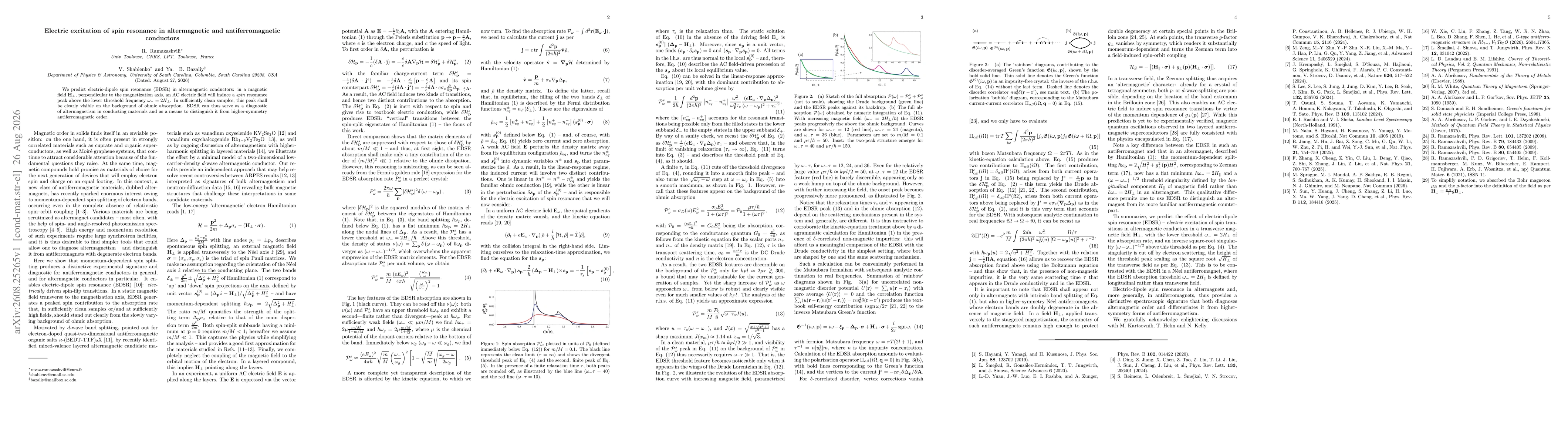 Thumbnail for Electric excitation of spin resonance in altermagnetic and antiferromagnetic conductors