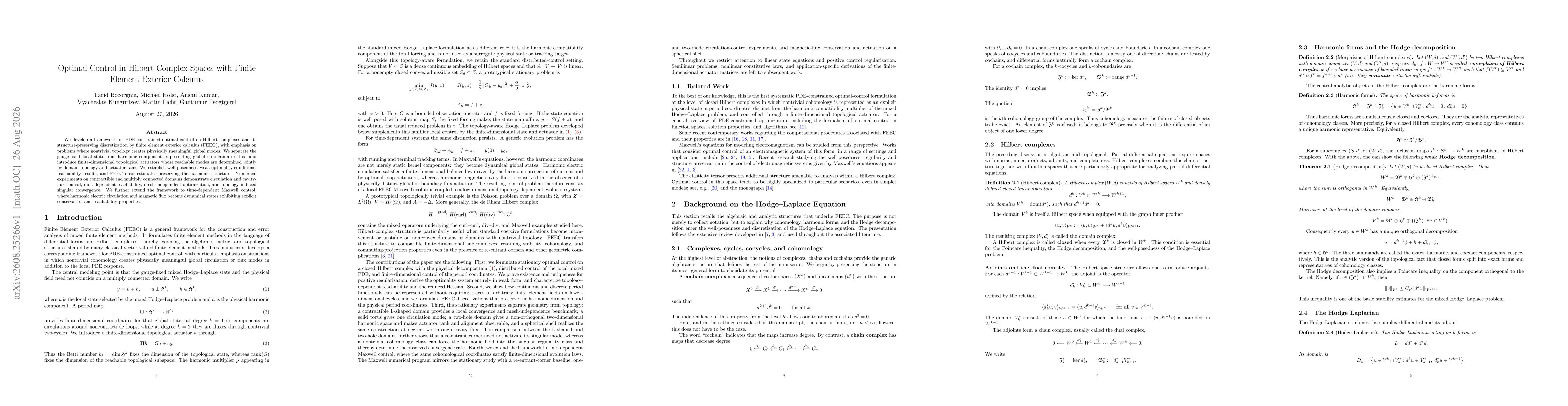 Thumbnail for Optimal Control in Hilbert Complex Spaces with Finite Element Exterior Calculus