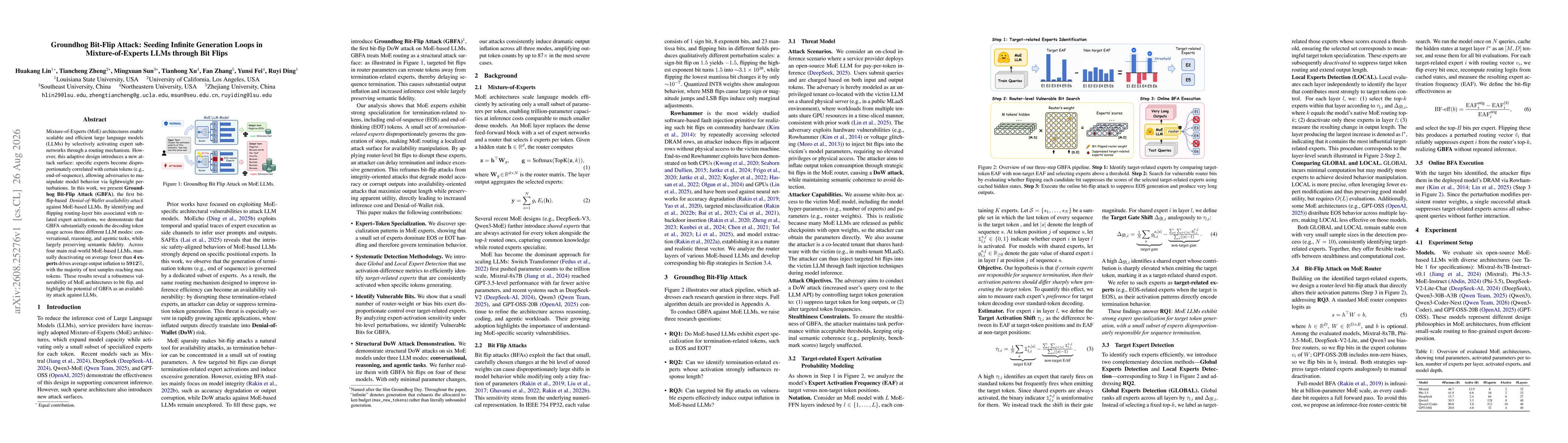 Thumbnail for Groundhog Bit-Flip Attack: Seeding Infinite Generation Loops in Mixture-of-Experts LLMs through Bit Flips