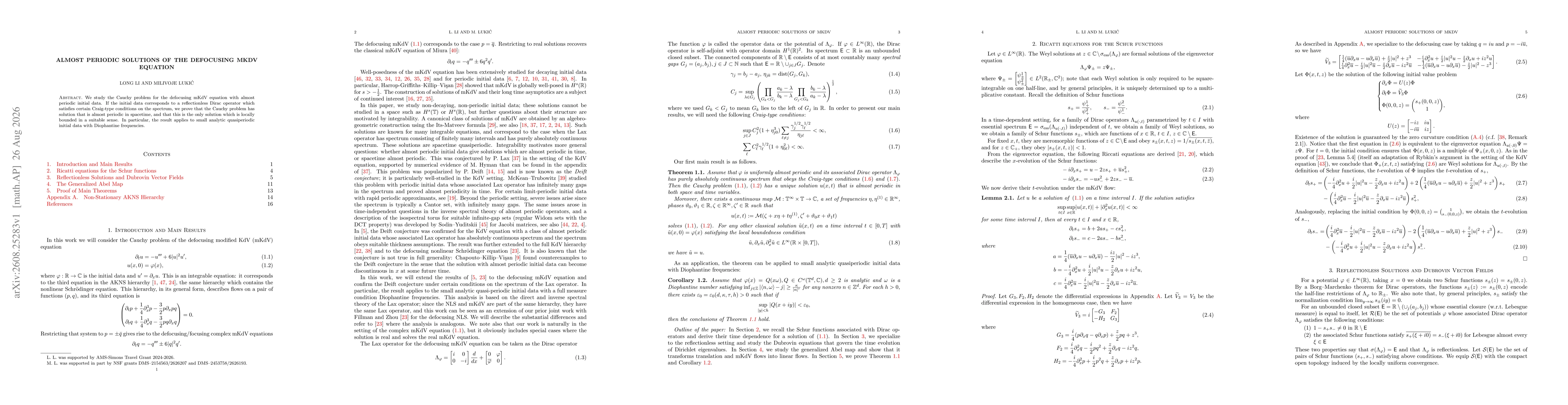 Thumbnail for Almost periodic solutions of the defocusing mKdV equation