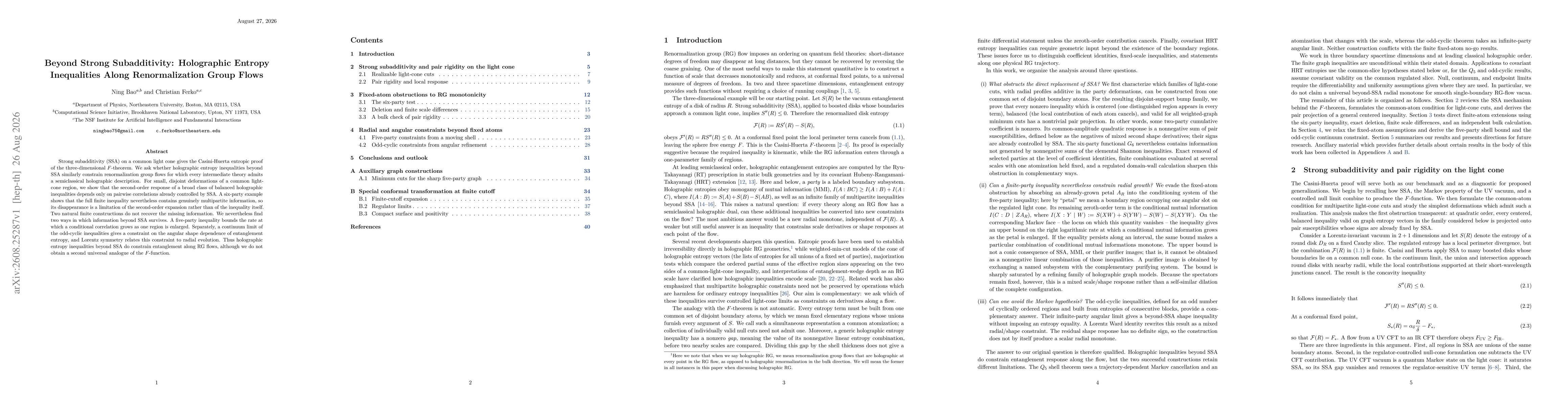 Thumbnail for Beyond Strong Subadditivity: Holographic Entropy Inequalities Along Renormalization Group Flows