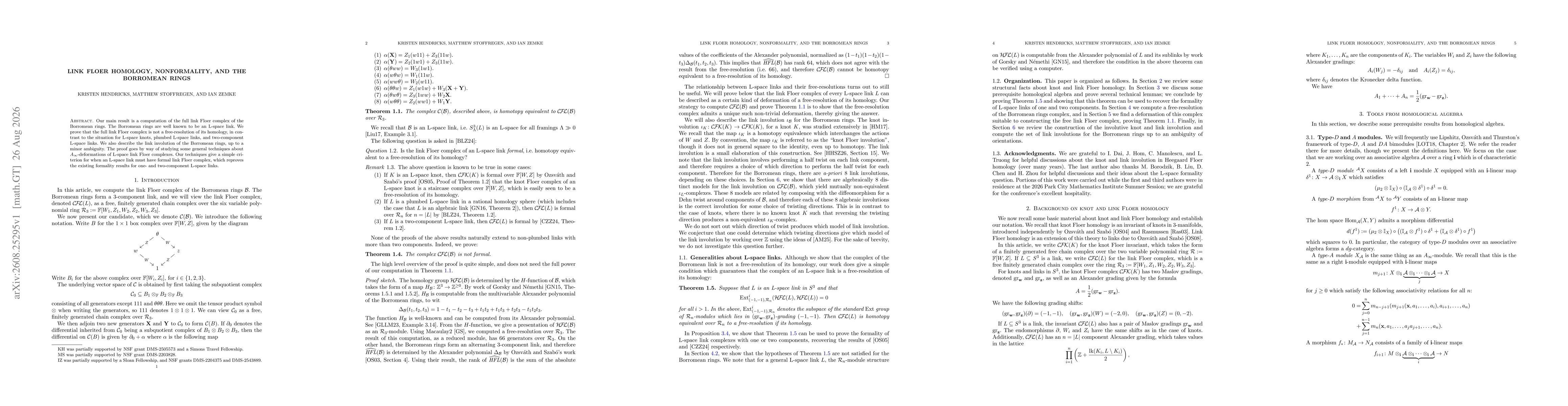 Thumbnail for Link Floer homology, nonformality, and the Borromean rings