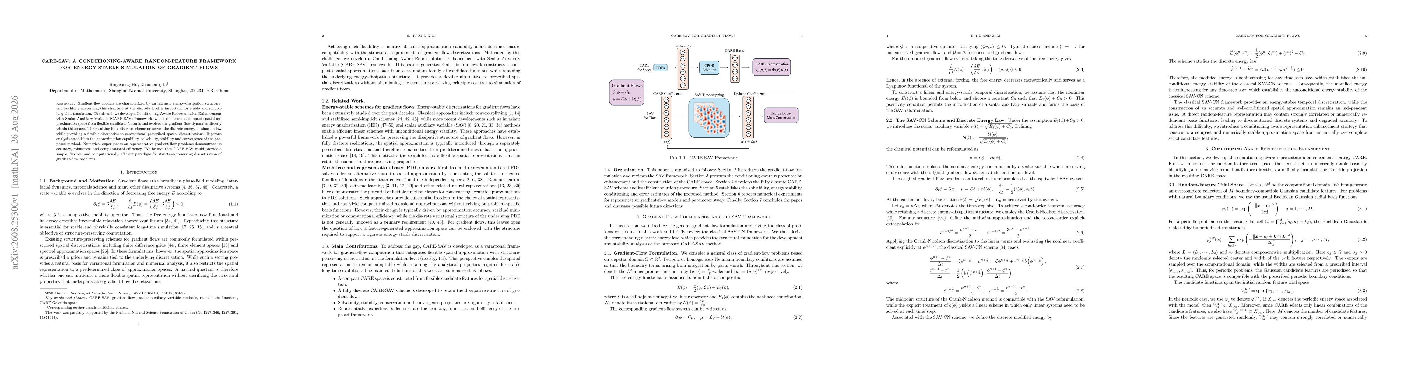 Thumbnail for CARE-SAV: A Conditioning-Aware Random-Feature Framework for Energy-Stable Simulation of Gradient Flows