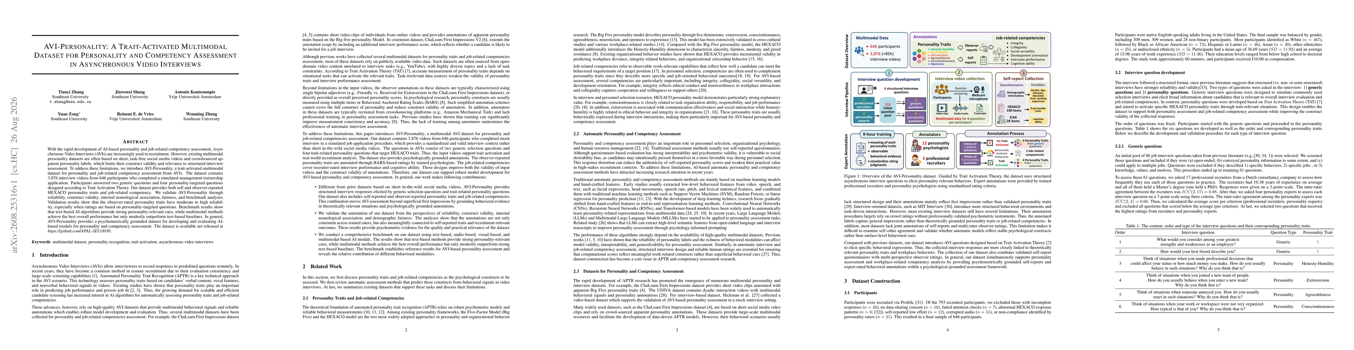 Thumbnail for AVI-Personality: A Trait-Activated Multimodal Dataset for Personality and Competency Assessment in Asynchronous Video Interviews