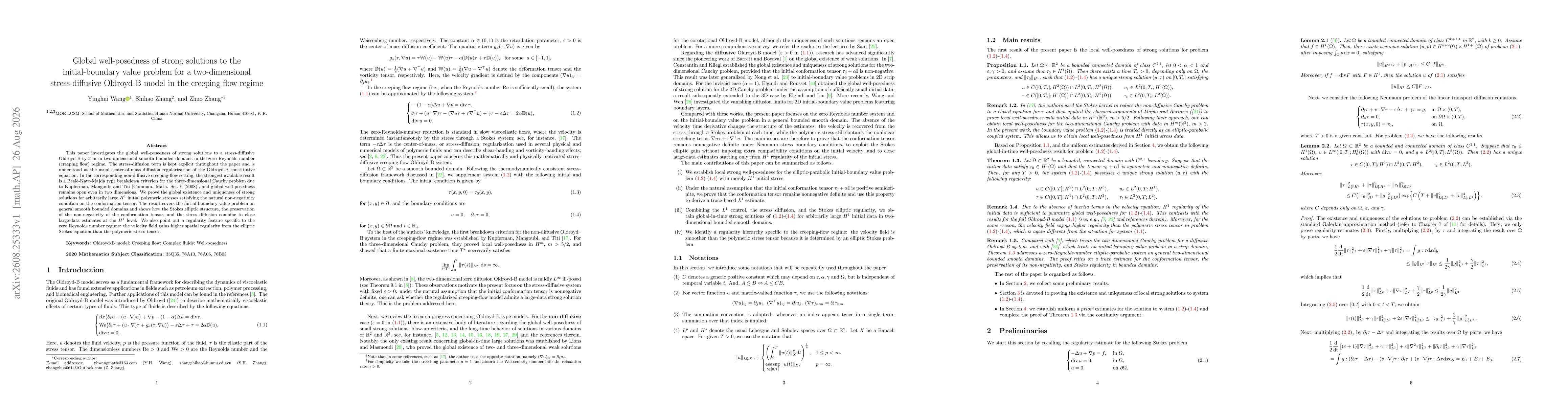 Thumbnail for Global well-posedness of strong solutions to the initial-boundary value problem for a two-dimensional stress-diffusive Oldroyd-B model in the creeping flow regime