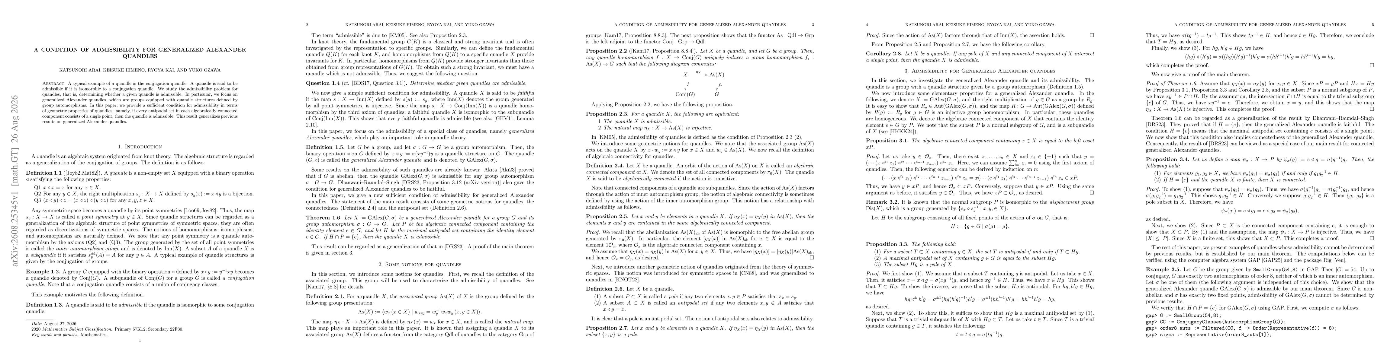 Thumbnail for A condition of admissibility for generalized Alexander quandles