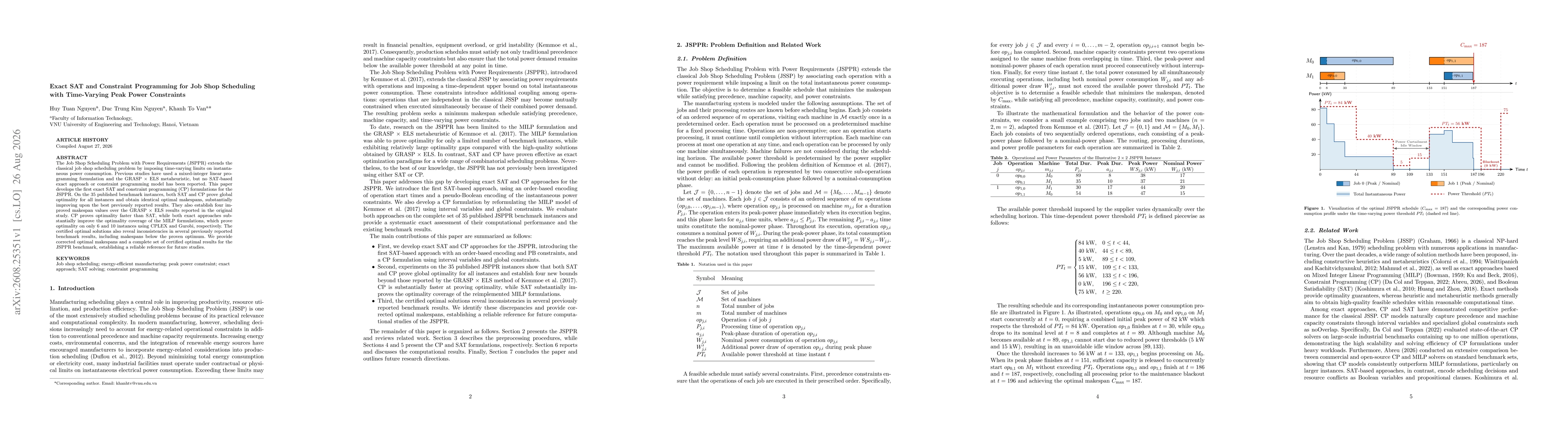 Thumbnail for Exact SAT and Constraint Programming for Job Shop Scheduling with Time-Varying Peak Power Constraints