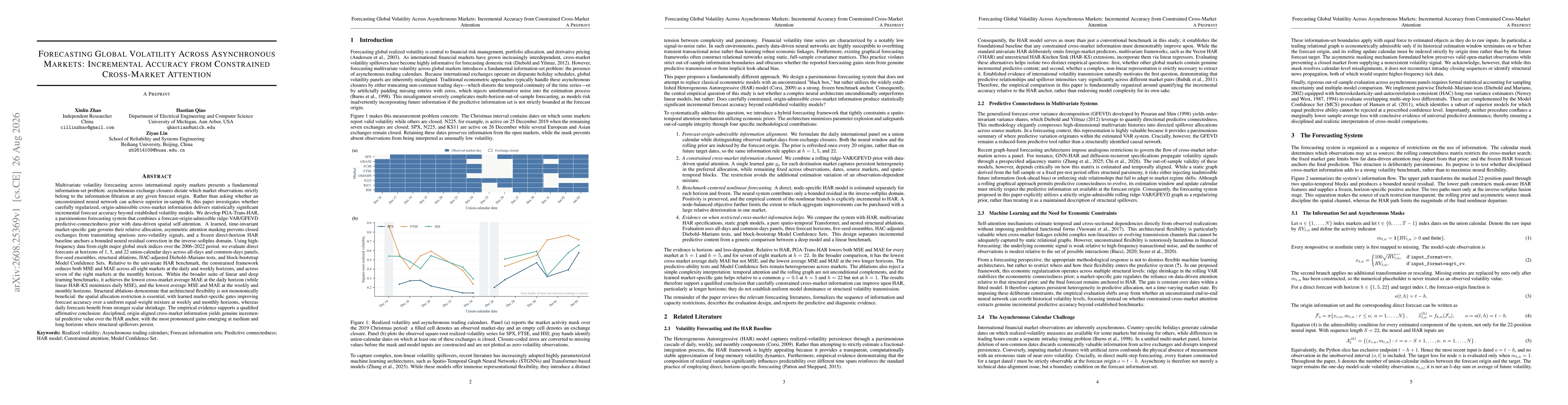 Thumbnail for Forecasting Global Volatility Across Asynchronous Markets: Incremental Accuracy from Constrained Cross-Market Attention
