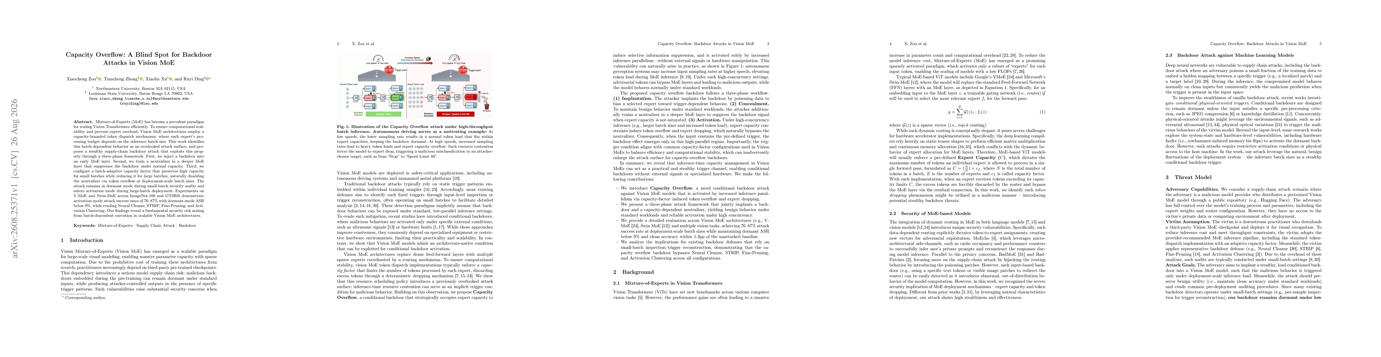 Thumbnail for Capacity Overflow: A Blind Spot for Backdoor Attacks in Vision MoE