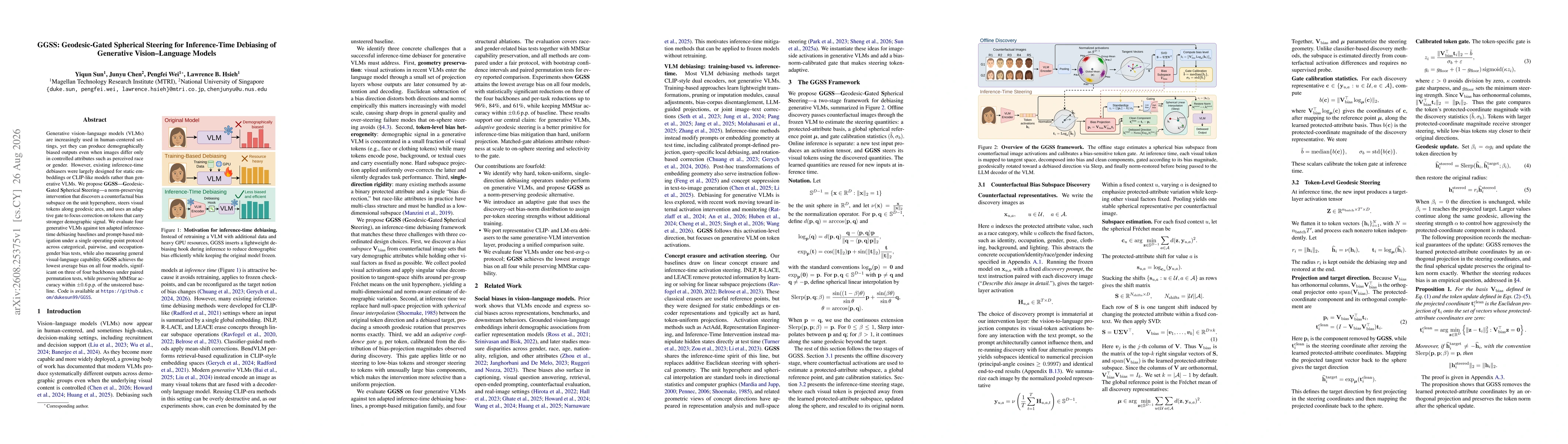 Thumbnail for GGSS: Geodesic-Gated Spherical Steering for Inference-Time Debiasing of Generative Vision-Language Models