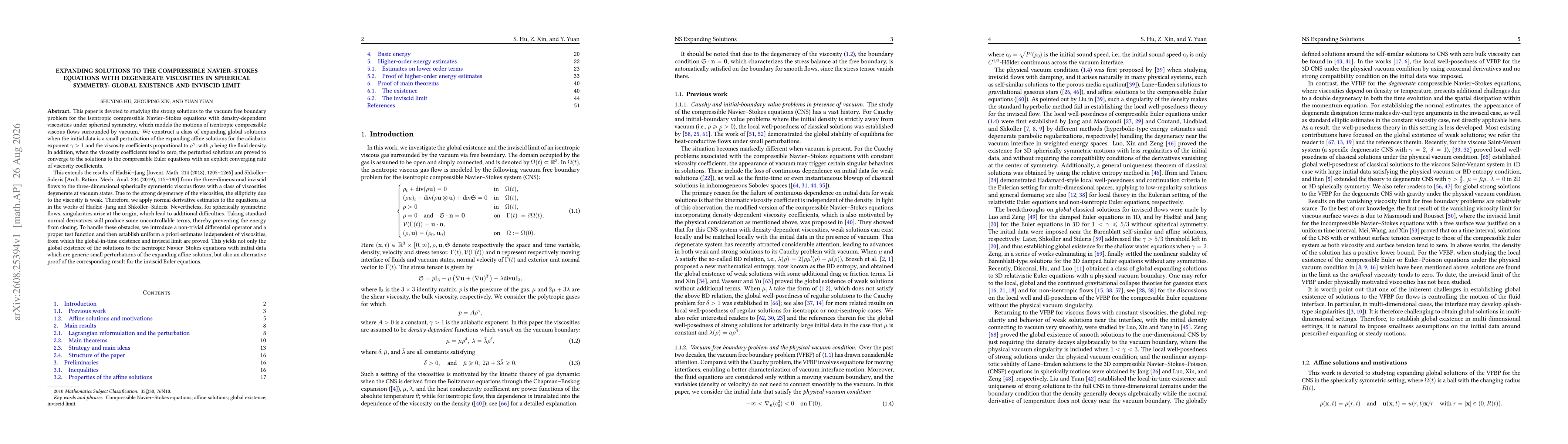 Thumbnail for Expanding solutions to the compressible Navier-Stokes equations with degenerate viscosities in spherical symmetry: global existence and inviscid limit