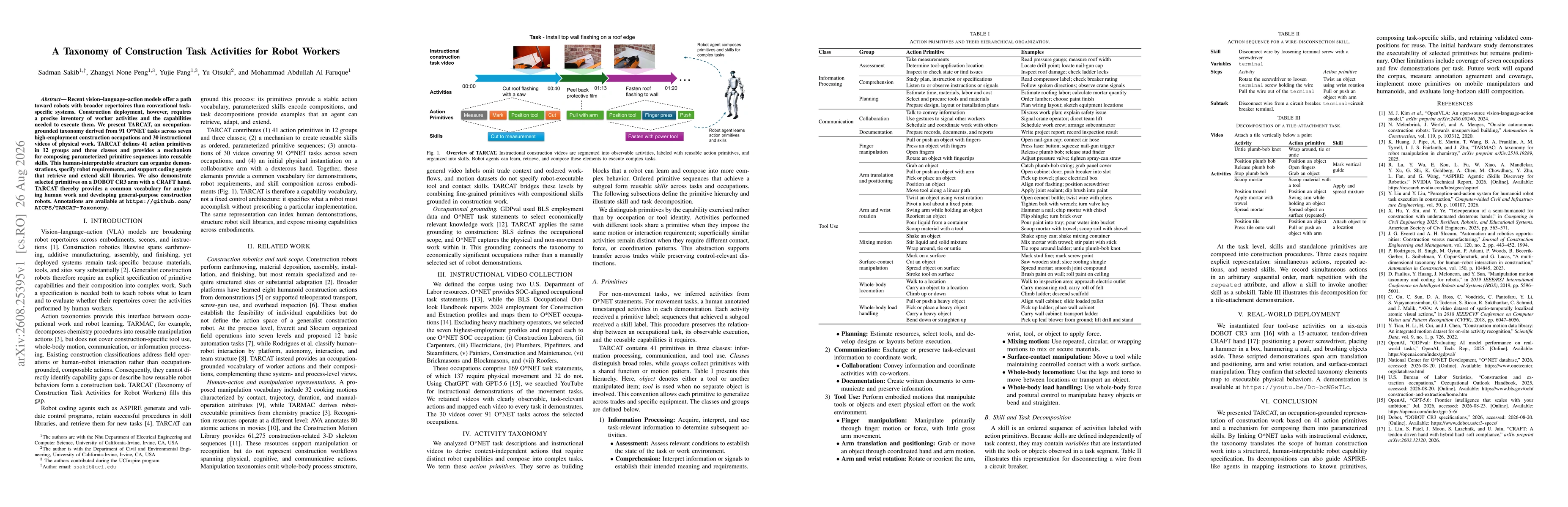 Thumbnail for A Taxonomy of Construction Task Activities for Robot Workers