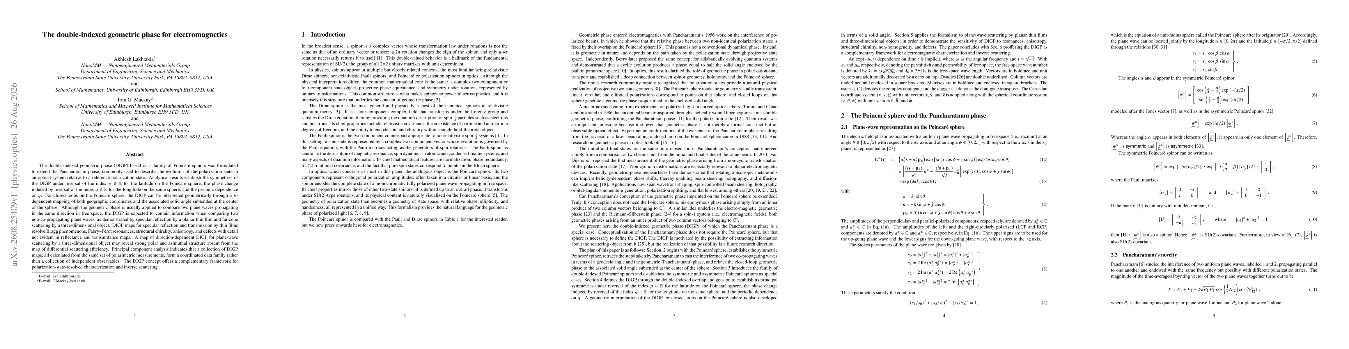 Thumbnail for The double-indexed geometric phase for electromagnetics