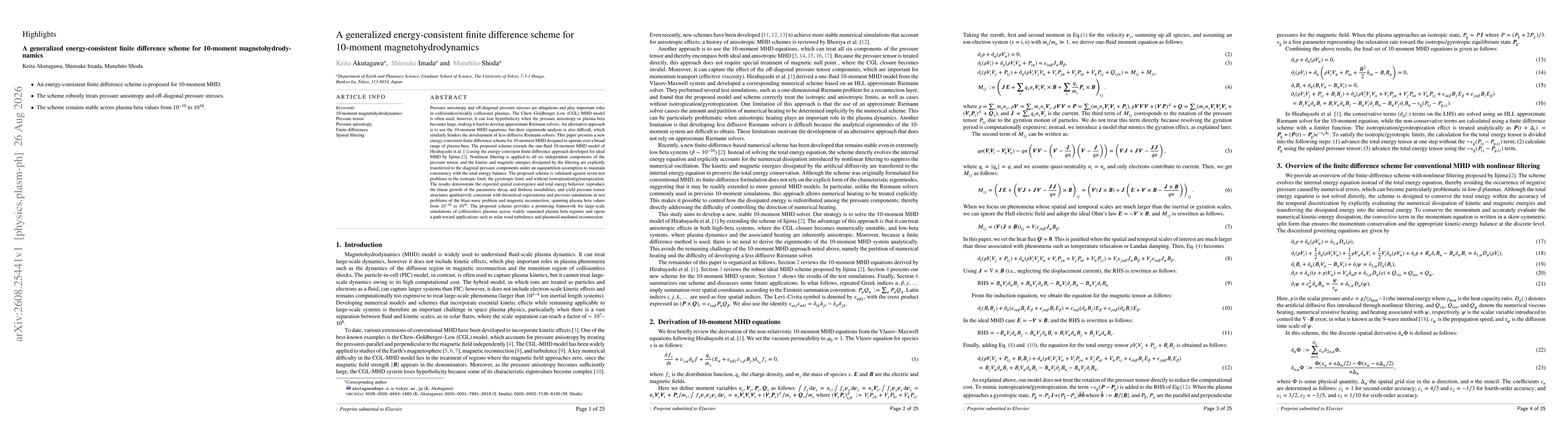 Thumbnail for A generalized energy-consistent finite difference scheme for 10-moment magnetohydrodynamics