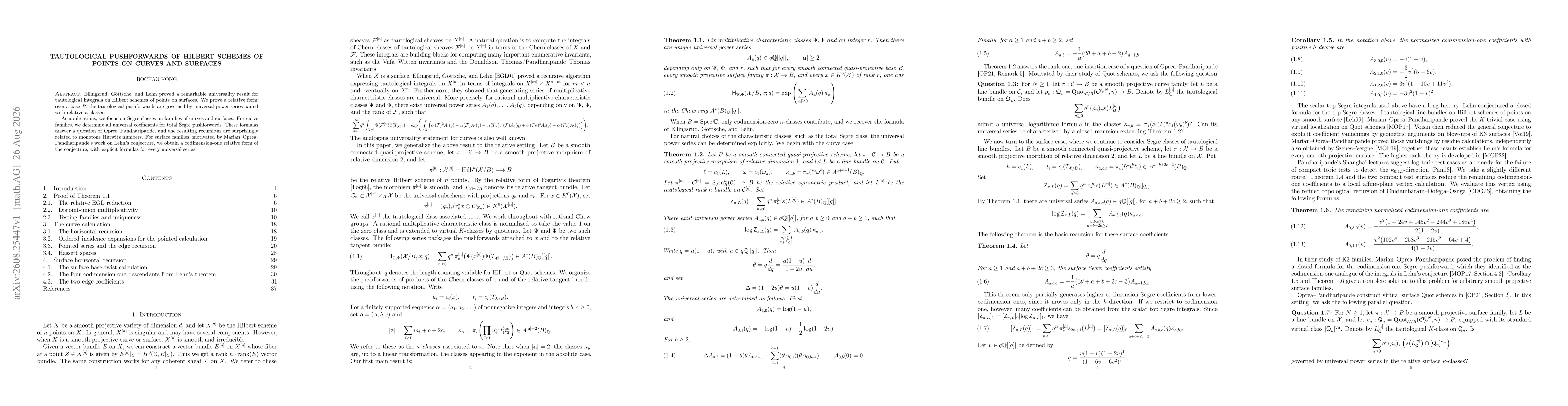 Thumbnail for Tautological Pushforwards of Hilbert Schemes of Points on Curves and Surfaces
