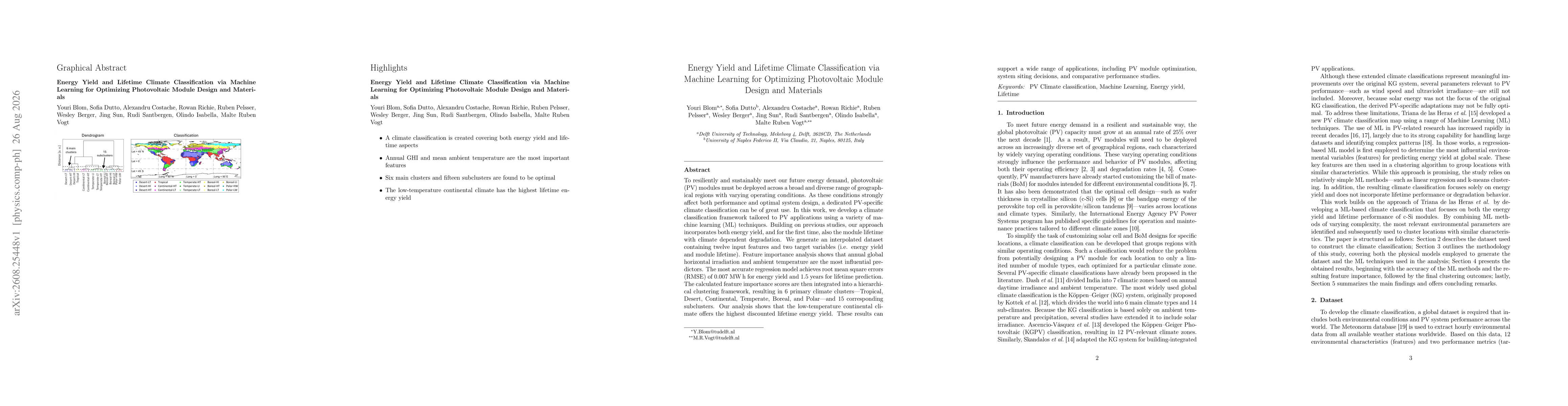Thumbnail for Energy Yield and Lifetime Climate Classification via Machine Learning for Optimizing Photovoltaic Module Design and Materials