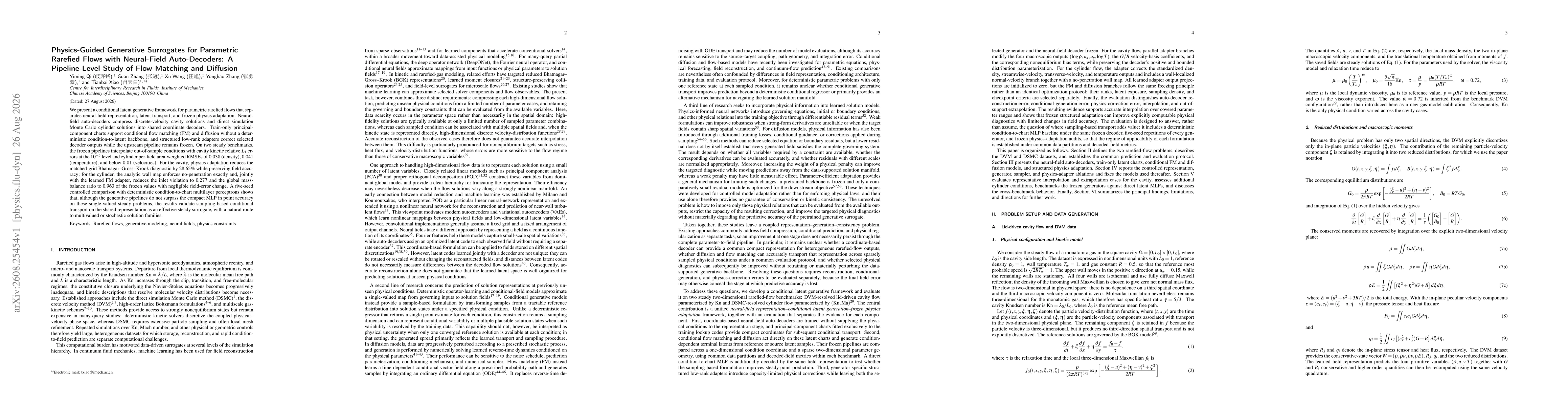 Thumbnail for Physics-Guided Generative Surrogates for Parametric Rarefied Flows with Neural-Field Auto-Decoders: A Pipeline-Level Study of Flow Matching and Diffusion