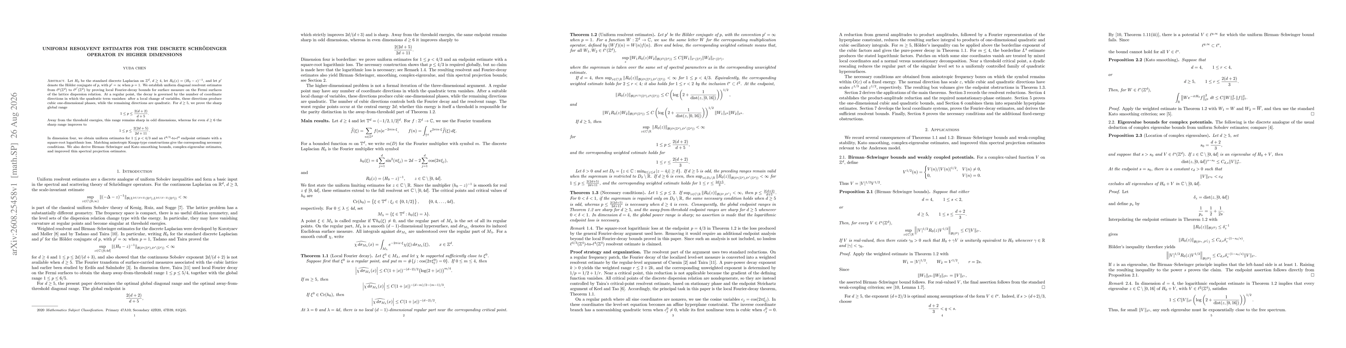 Thumbnail for Uniform Resolvent Estimates for the Discrete Schrödinger Operator in Higher Dimensions