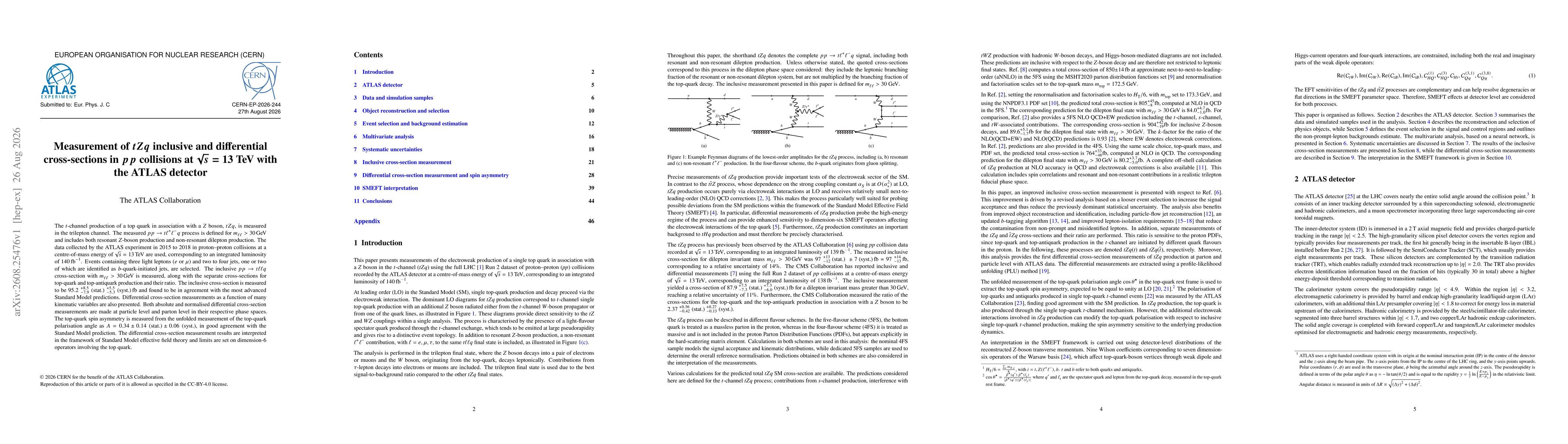 Thumbnail for Measurement of $tZq$ inclusive and differential cross-sections in $pp$ collisions at $\sqrt{s} = 13~\text{TeV}$ with the ATLAS detector