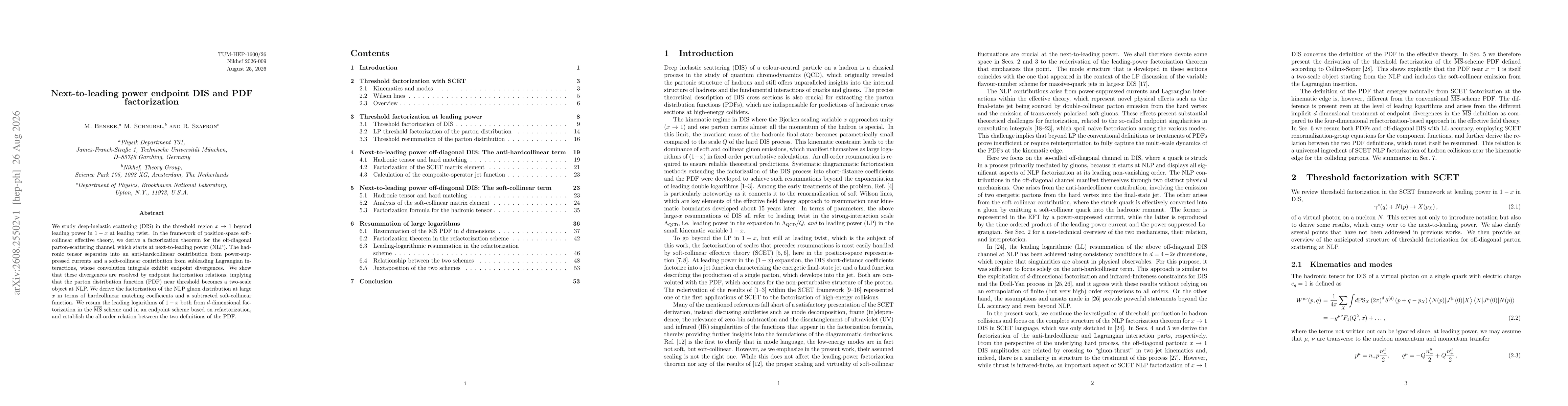 Thumbnail for Next-to-leading power endpoint DIS and PDF factorization