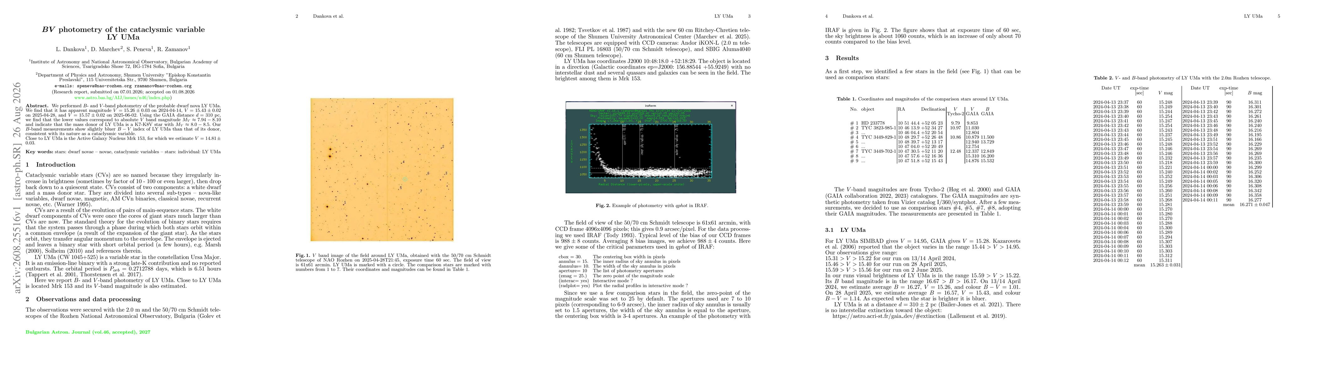 Thumbnail for BV photometry of the cataclysmic variable LY UMa