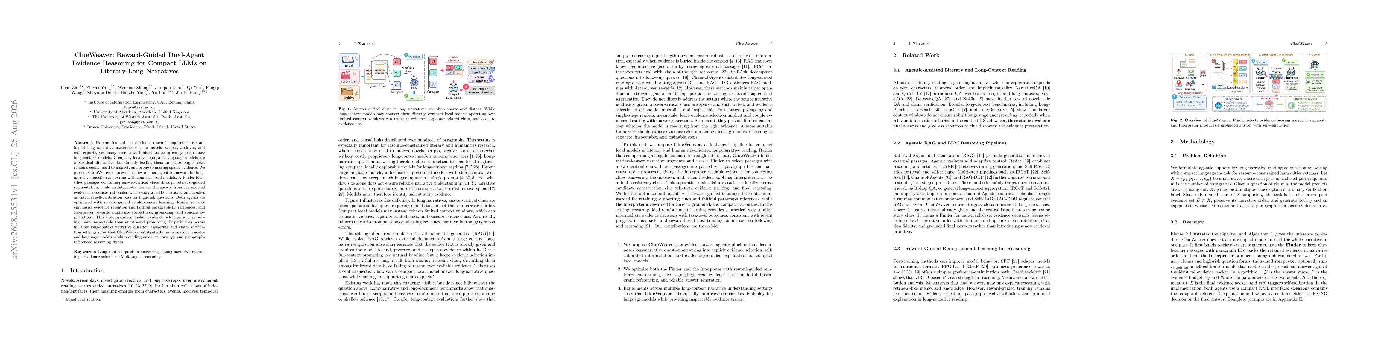 Thumbnail for ClueWeaver: Reward-Guided Dual-Agent Evidence Reasoning for Compact LLMs on Literary Long Narratives