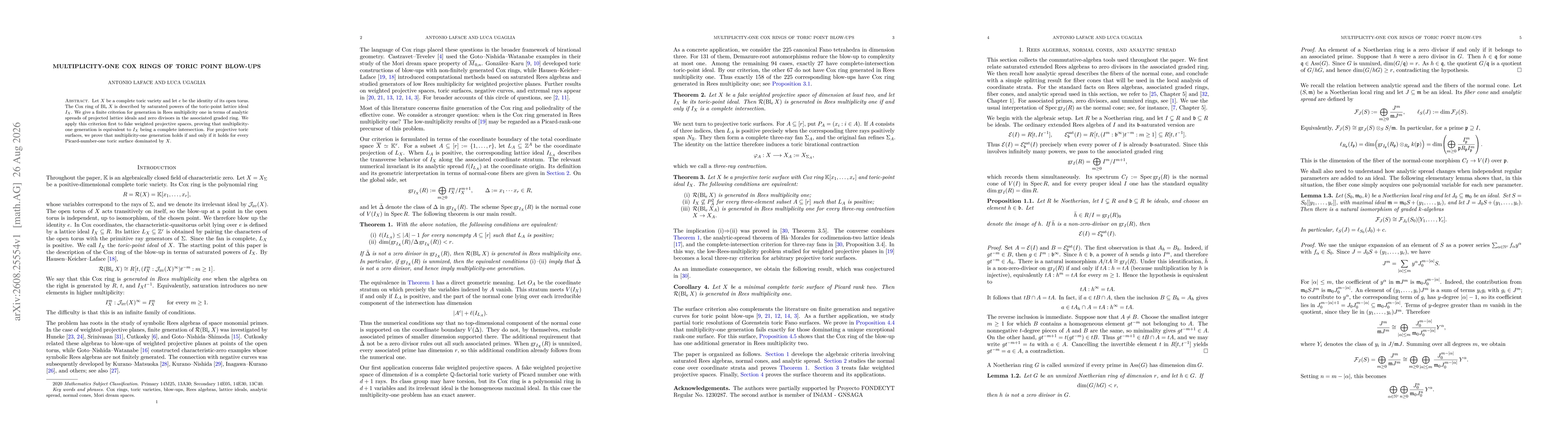 Thumbnail for Multiplicity-One Cox Rings of Toric Point Blow-Ups