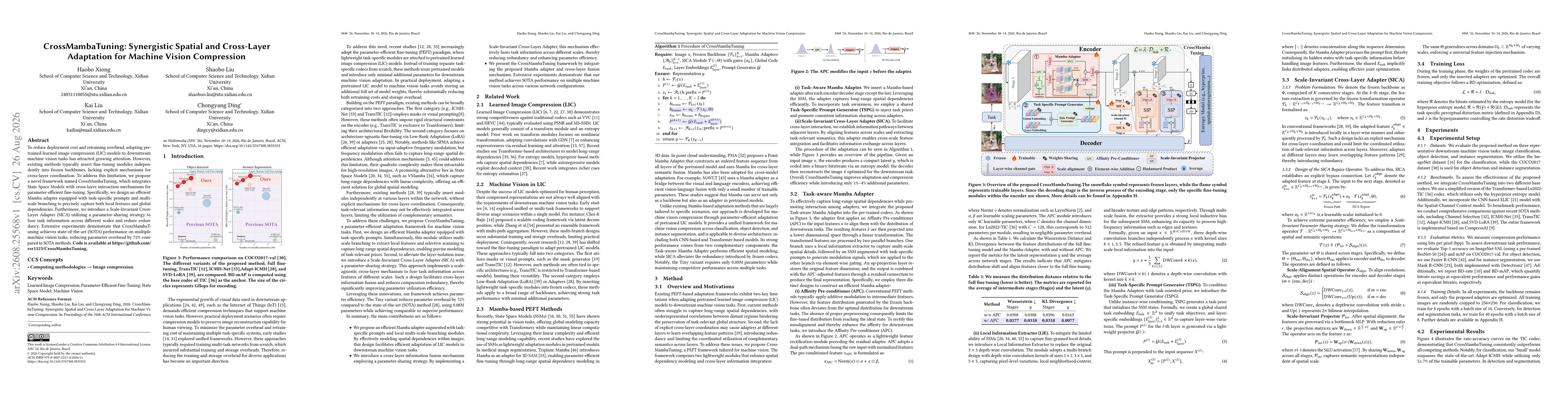 Thumbnail for CrossMambaTuning: Synergistic Spatial and Cross-Layer Adaptation for Machine Vision Compression