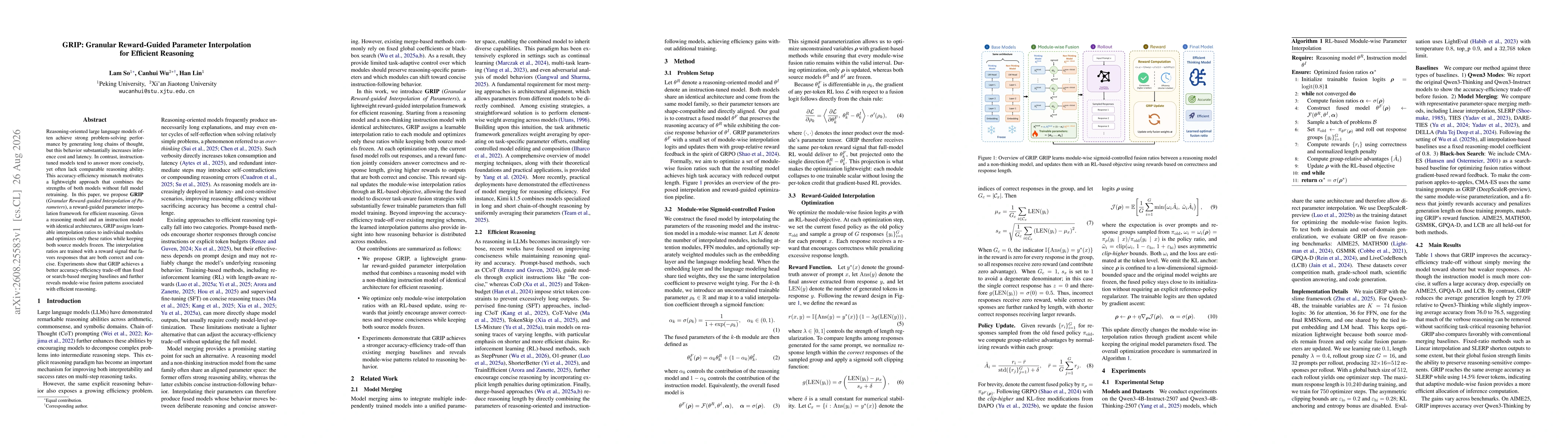 Thumbnail for GRIP: Granular Reward-Guided Parameter Interpolation for Efficient Reasoning