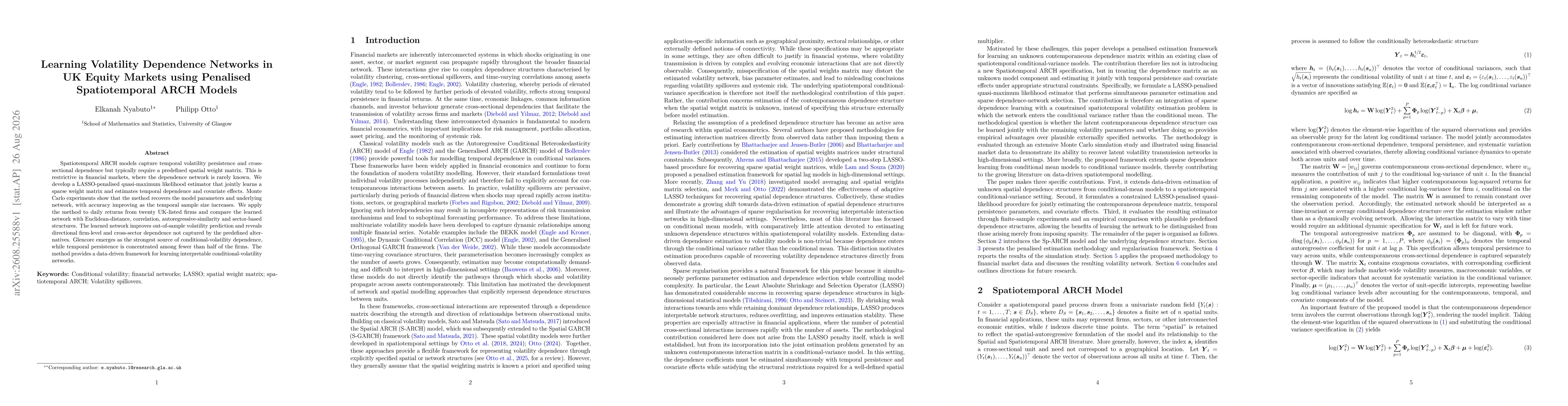 Thumbnail for Learning Volatility Dependence Networks in UK Equity Markets using Penalised Spatiotemporal ARCH Models