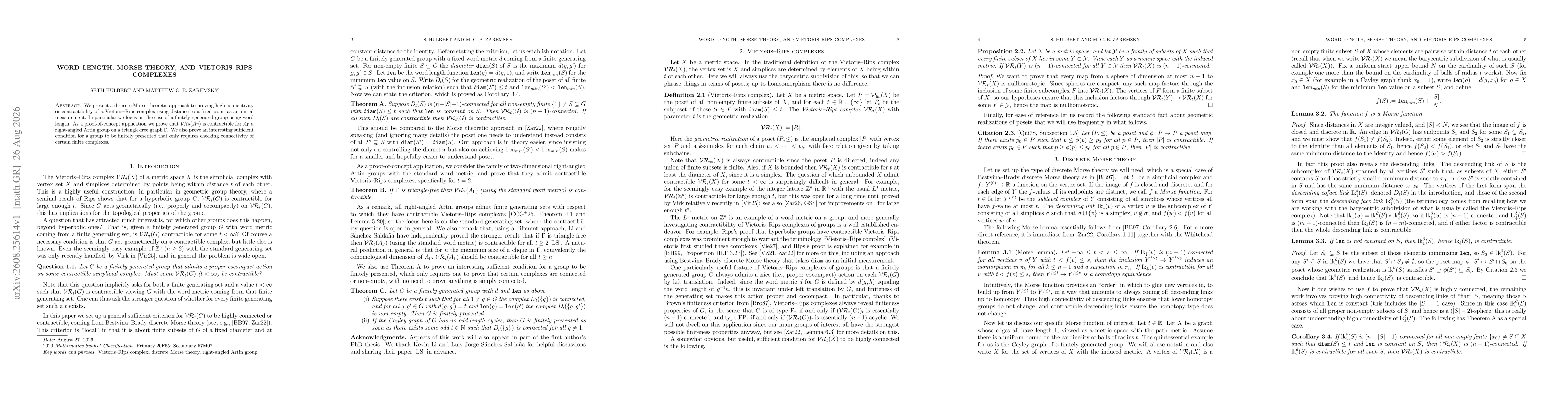 Thumbnail for Word length, Morse theory, and Vietoris-Rips complexes