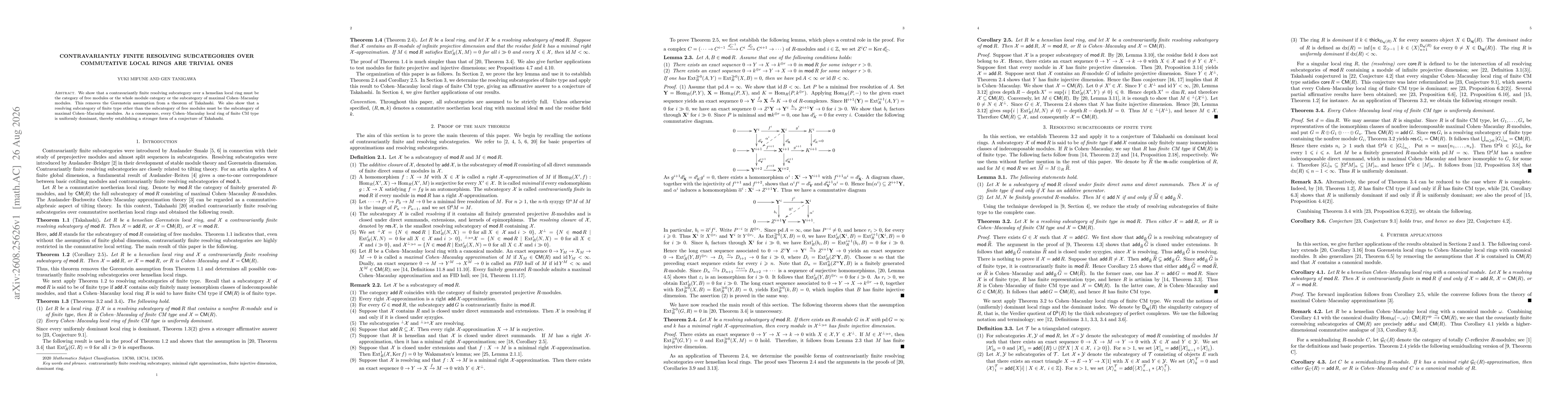 Thumbnail for Contravariantly finite resolving subcategories over commutative local rings are trivial ones