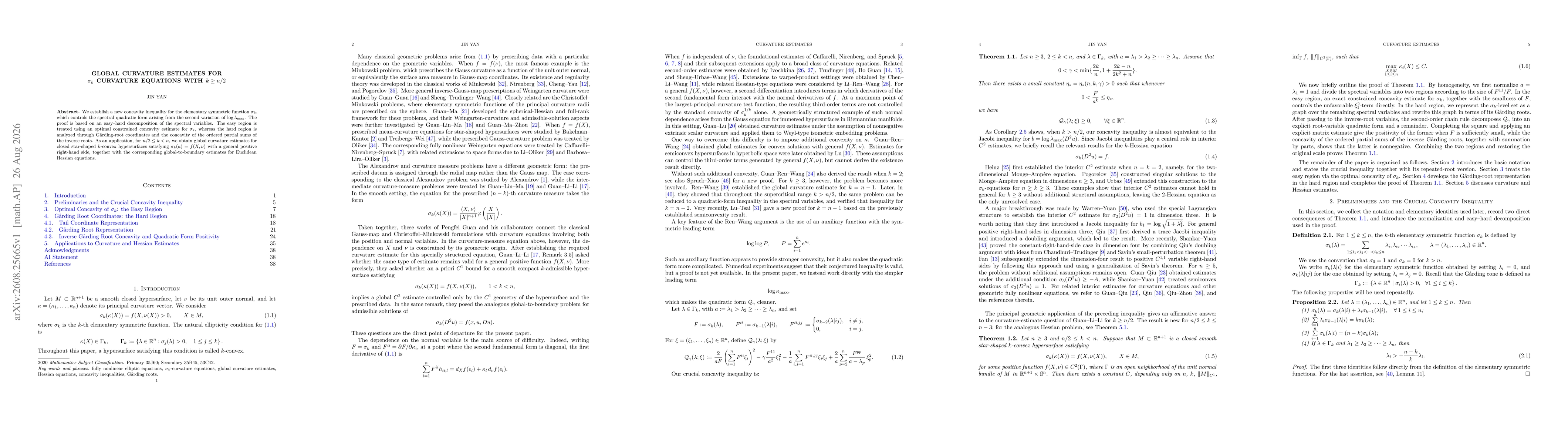 Thumbnail for Global Curvature Estimates for $σ_k$ Curvature Equations with $k\geq n/2$