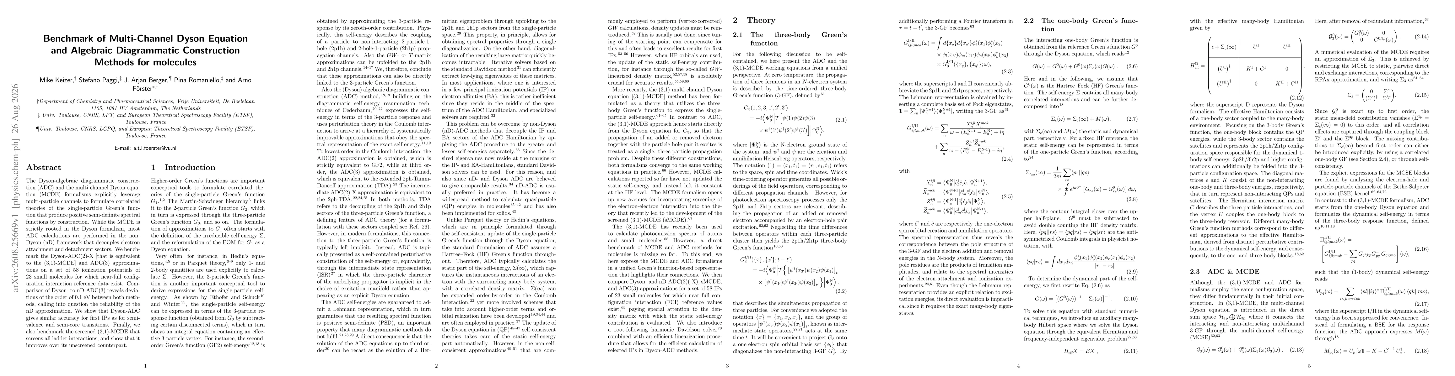 Thumbnail for Benchmark of Multi-Channel Dyson Equation and Algebraic Diagrammatic Construction Methods for molecules