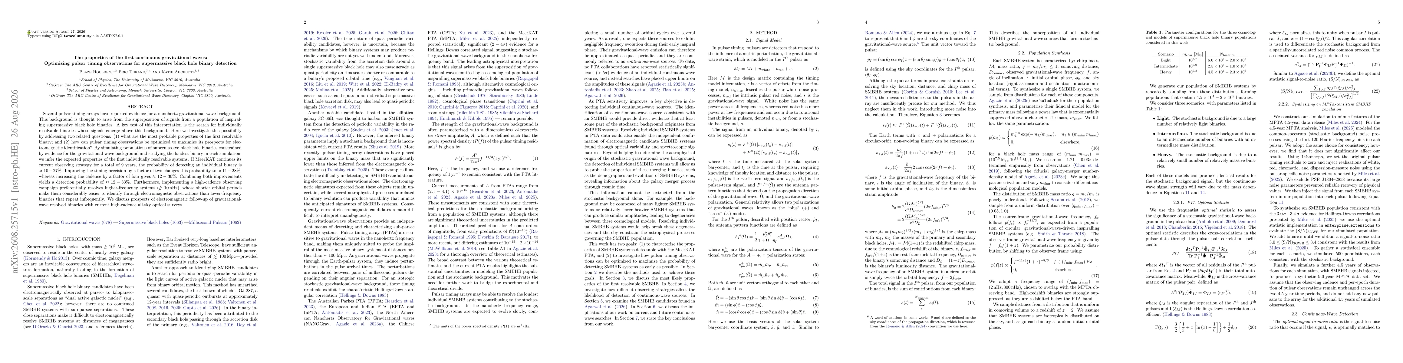 Thumbnail for The properties of the first continuous gravitational waves: Optimizing pulsar timing observations for supermassive black hole binary detection