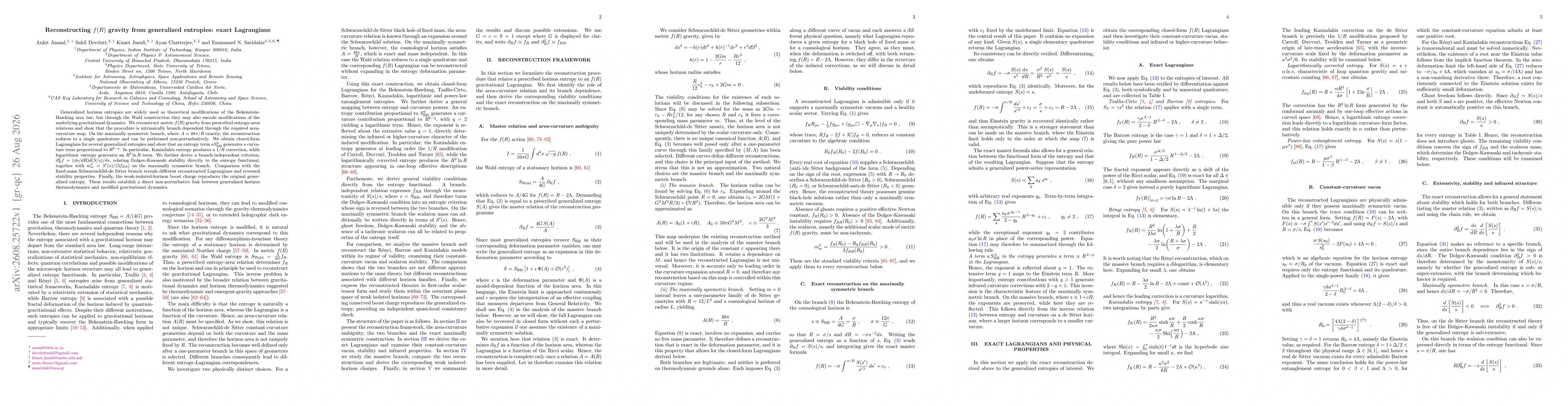 Thumbnail for Reconstructing $f(R)$ gravity from generalized entropies: exact Lagrangians