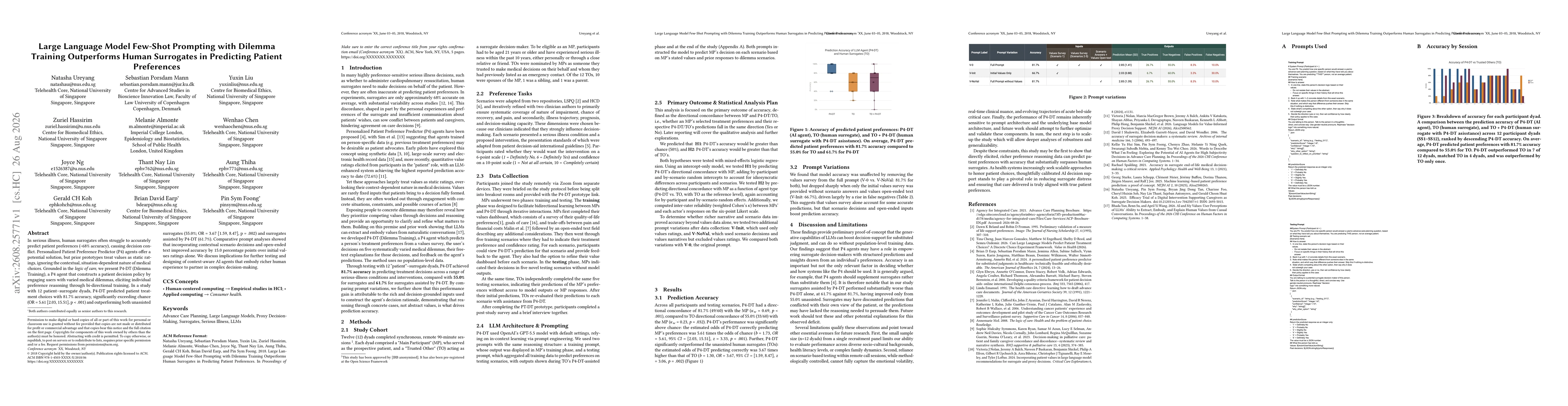 Thumbnail for Large Language Model Few-Shot Prompting with Dilemma Training Outperforms Human Surrogates in Predicting Patient Preferences