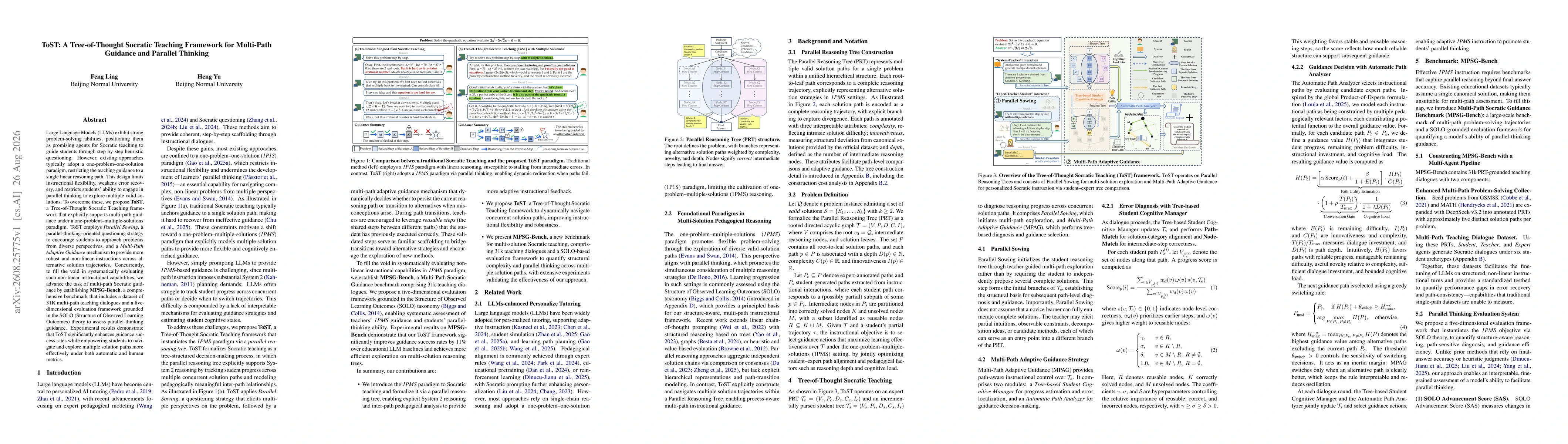 Thumbnail for ToST: A Tree-of-Thought Socratic Teaching Framework for Multi-Path Guidance and Parallel Thinking