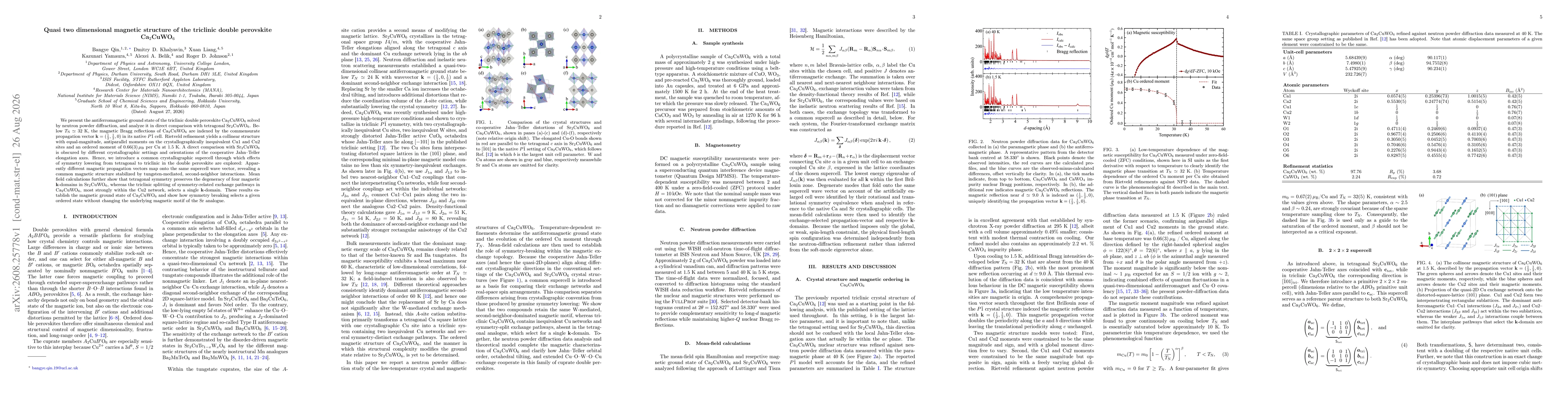 Thumbnail for Quasi two dimensional magnetic structure of the triclinic double perovskite Ca$_2$CuWO$_6$
