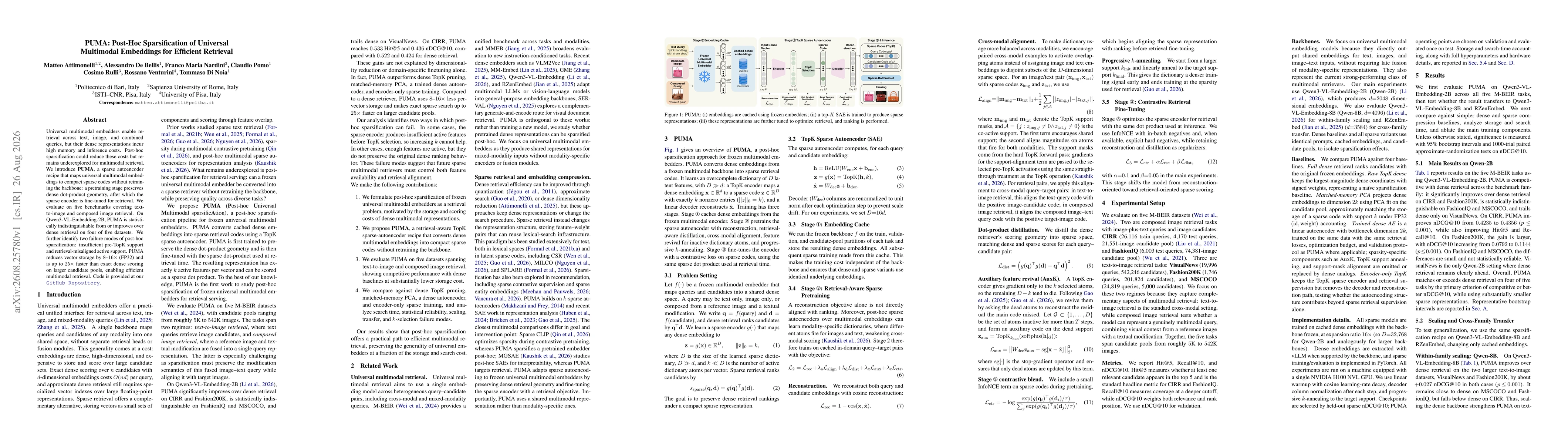 Thumbnail for PUMA: Post-Hoc Sparsification of Universal Multimodal Embeddings for Efficient Retrieval