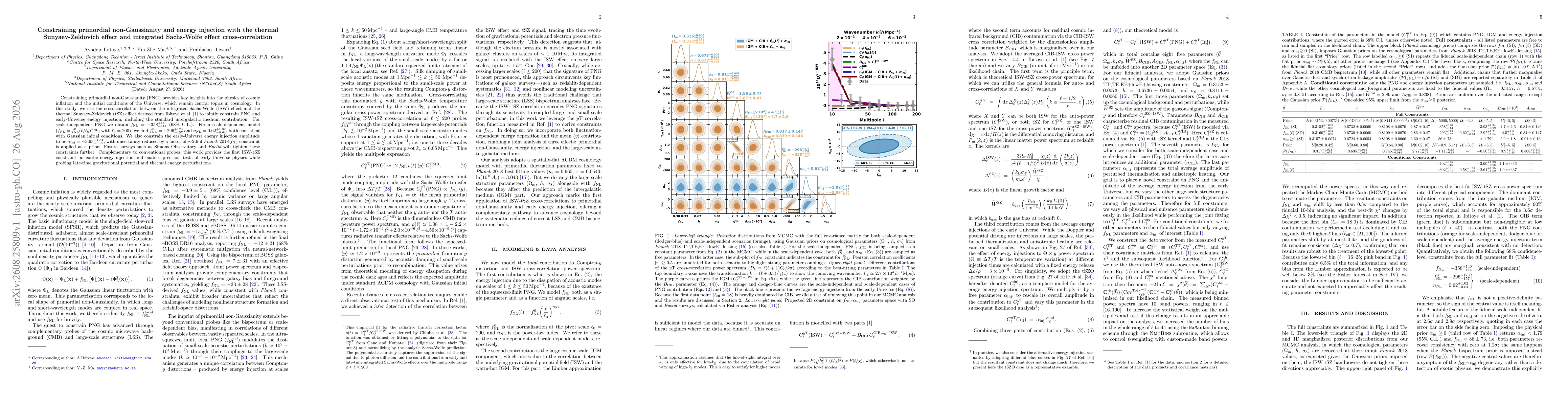 Thumbnail for Constraining primordial non-Gaussianity and energy injection with the thermal Sunyaev-Zeldovich effect and integrated Sachs-Wolfe effect cross-correlation