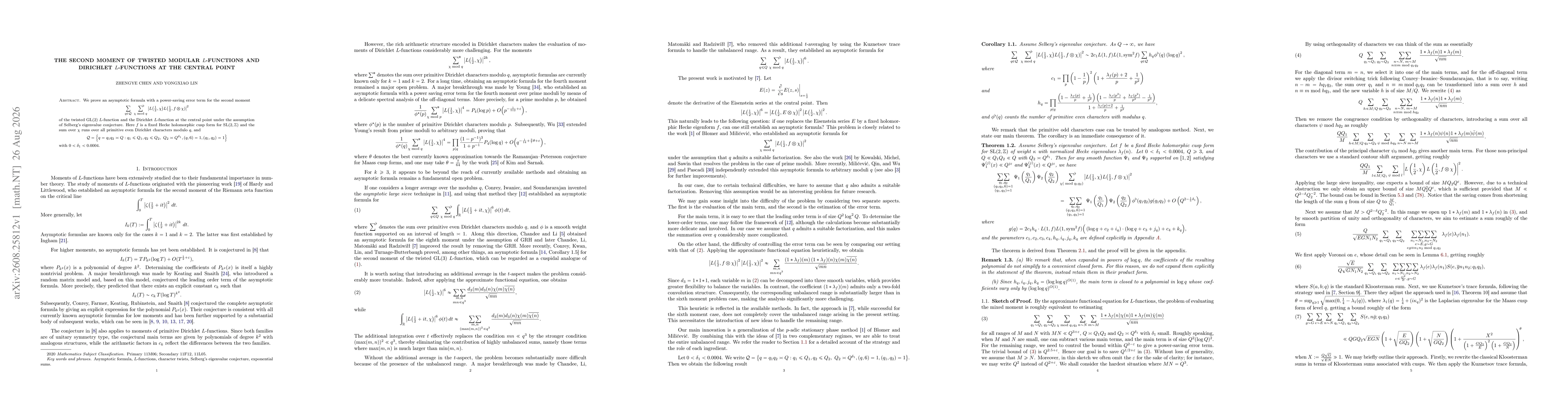 Thumbnail for The second moment of twisted modular $L$-functions and Dirichlet $L$-functions at the central point
