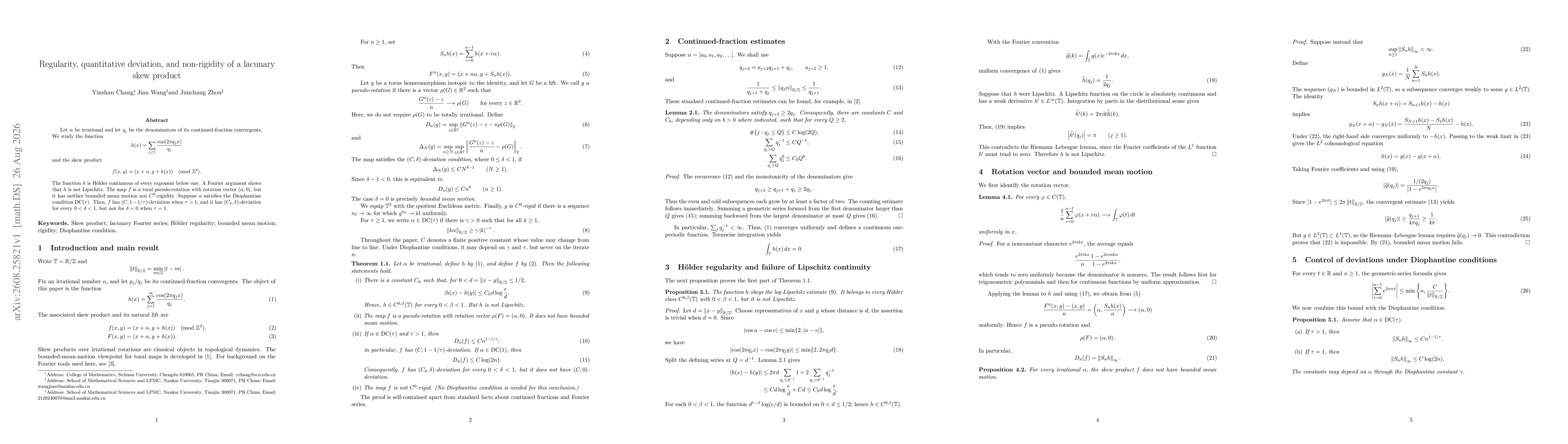 Thumbnail for Regularity, quantitative deviation, and non-rigidity of a lacunary skew product