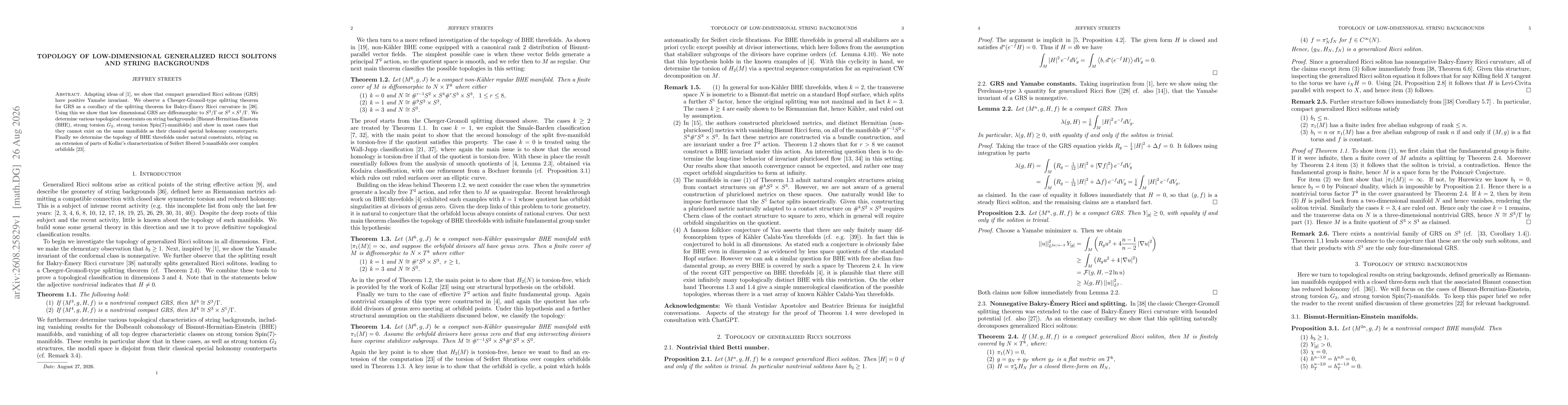Thumbnail for Topology of low-dimensional generalized Ricci solitons and string backgrounds