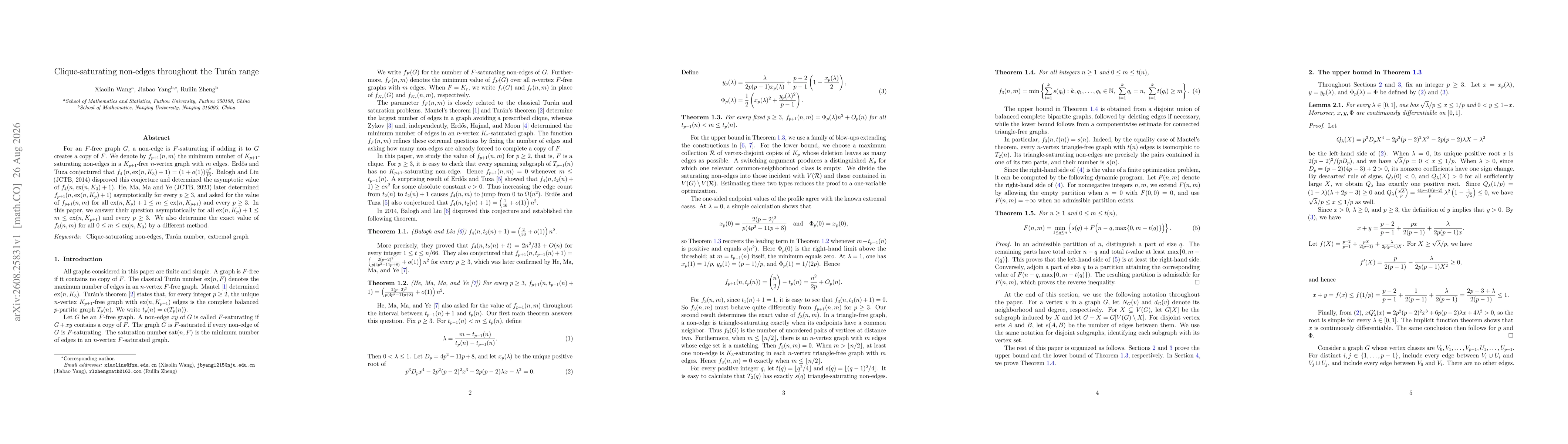 Thumbnail for Clique-saturating non-edges throughout the Turán range