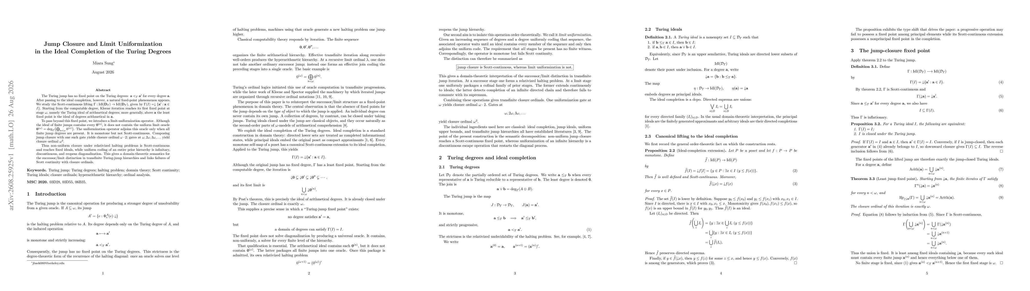 Thumbnail for Jump Closure and Limit Uniformization in the Ideal Completion of the Turing Degrees
