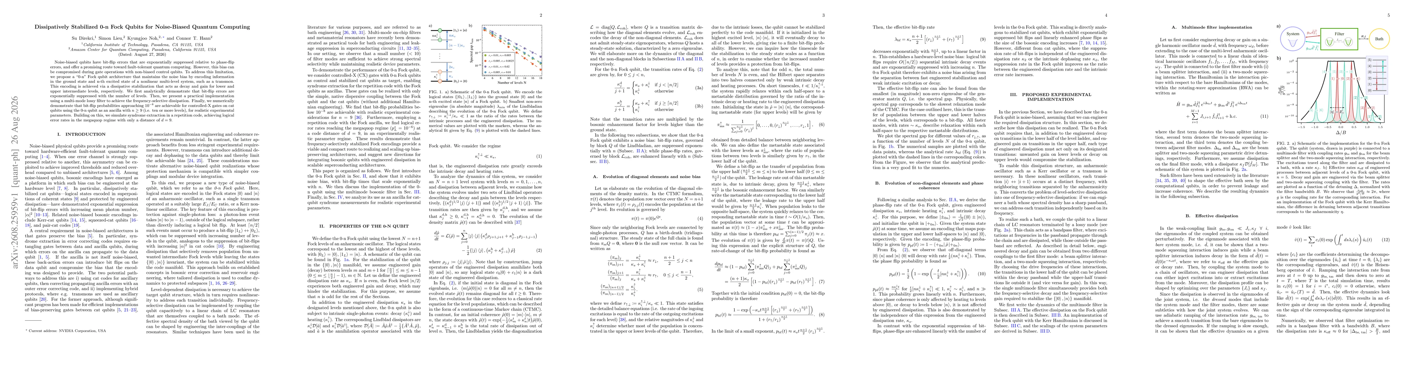 Thumbnail for Dissipatively Stabilized 0-n Fock Qubits for Noise-Biased Quantum Computing