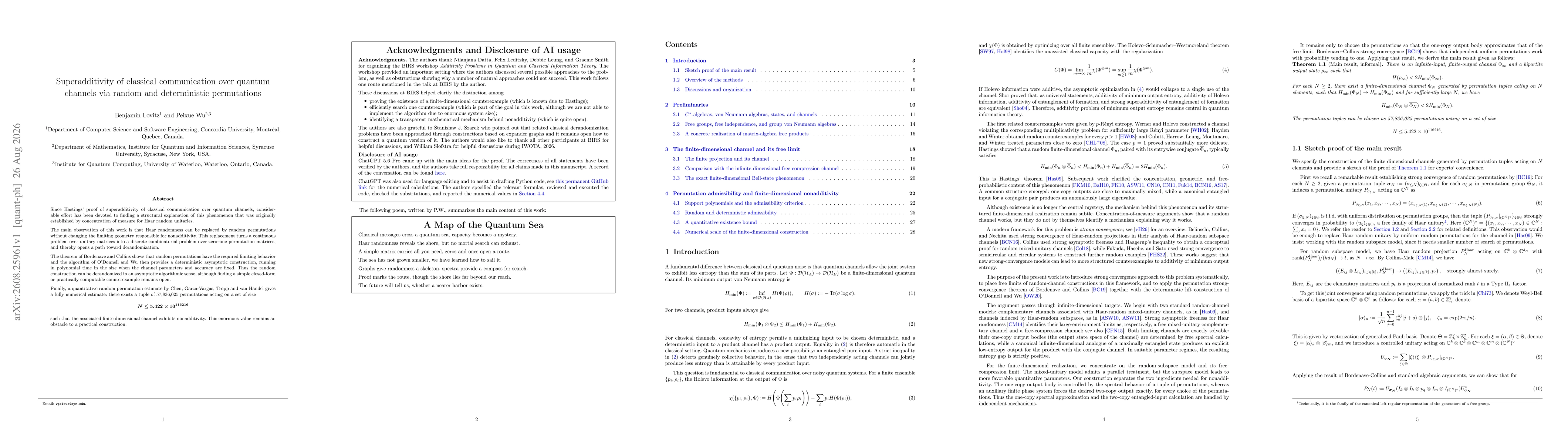 Thumbnail for Superadditivity of classical communication over quantum channels via random and deterministic permutations